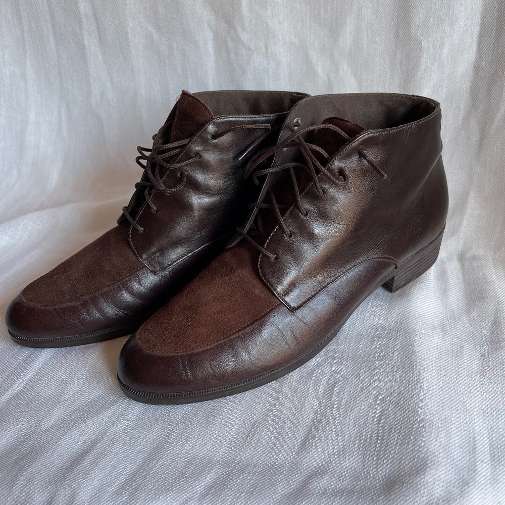 Magnolia Pearl Women's Brown Leather & Suede Lace-Up Ankle Boots Vibes